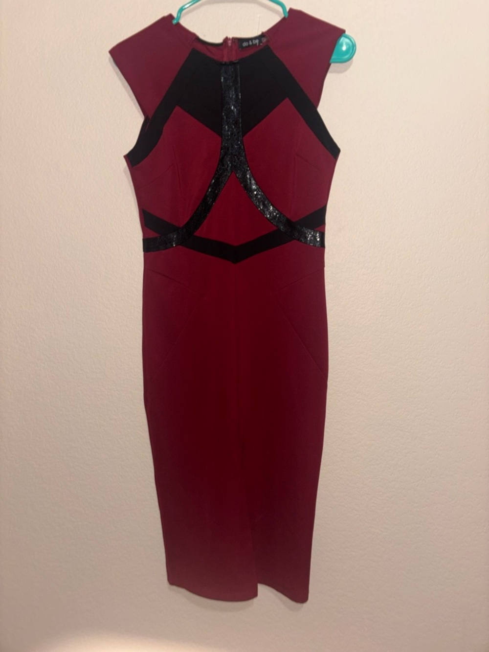 DO+BE Burgundy Midi Dress with Black Trim" and "Maroon with Black Accents Dress